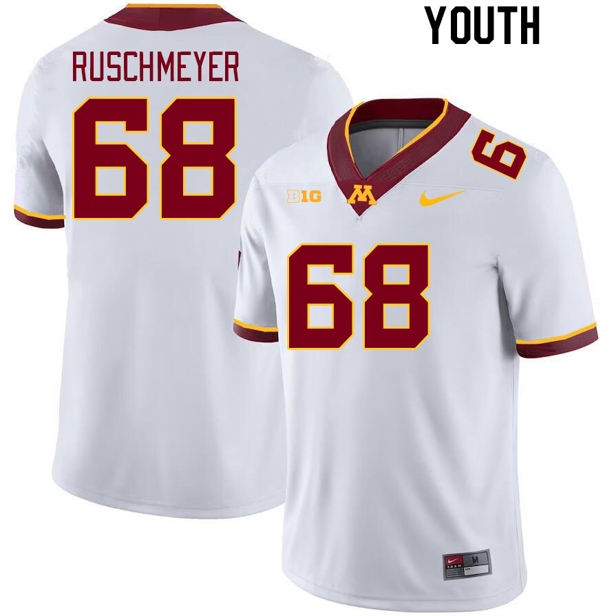 Youth #68 Jackson Ruschmeyer Minnesota Golden Gophers College Football Jerseys Stitched-White